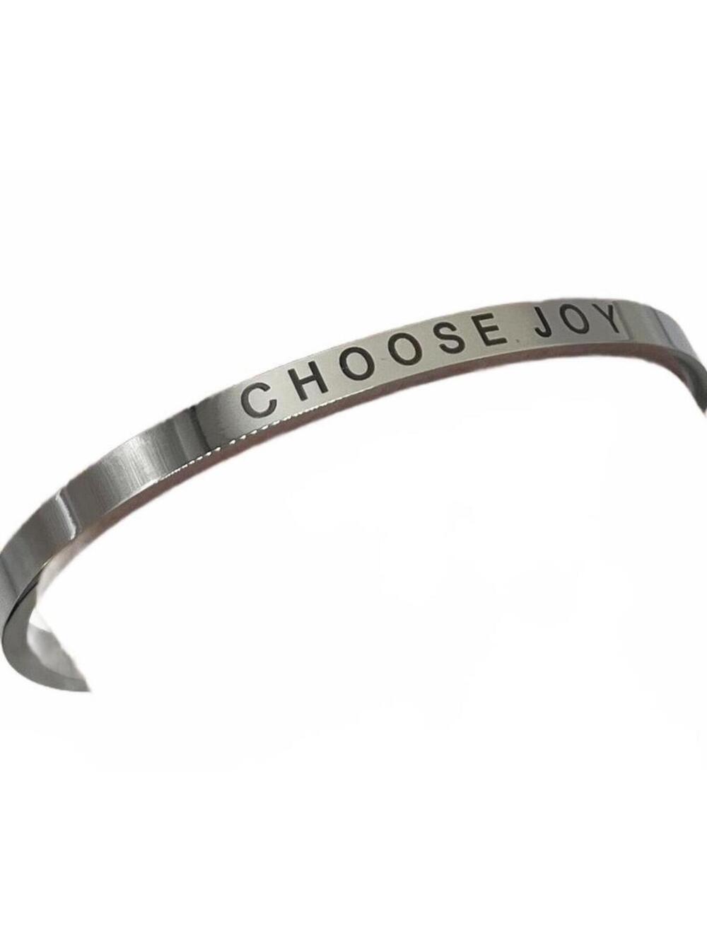 CHOOSE JOY Cuff Bracelet Stainless Steel Silver Tone Size Small NEW w/ Gift Bag